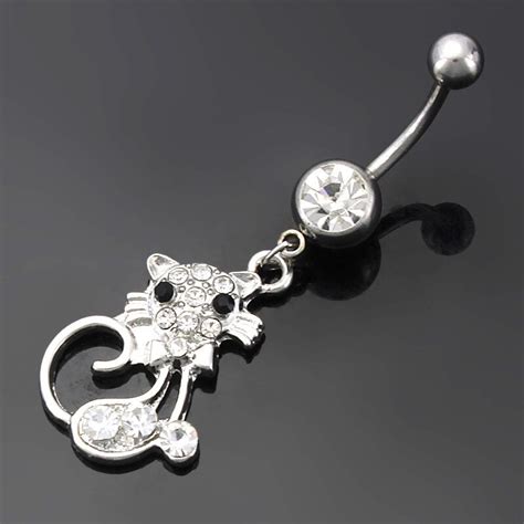1pc Trendy Crystal Sexy Cat Dangle Navel Belly Button Ring Bar Fancy Dangle Belly Piercing