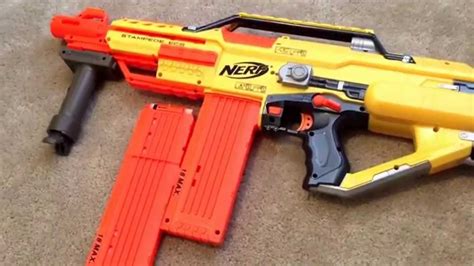 Nerf Stampede Ecs Awesome Nerf Machine Gun Review With Ava Youtube