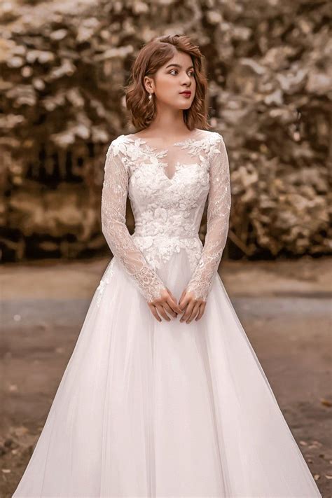 Mia Modest A Line Wedding Dress With Long Sleeves Etsy Long Sleeve