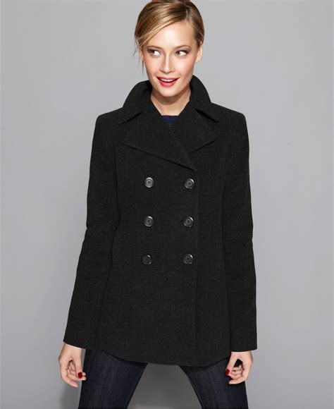 Kenneth Cole Reaction Coat Notched Collar Wool Pea Coat Petite Coat