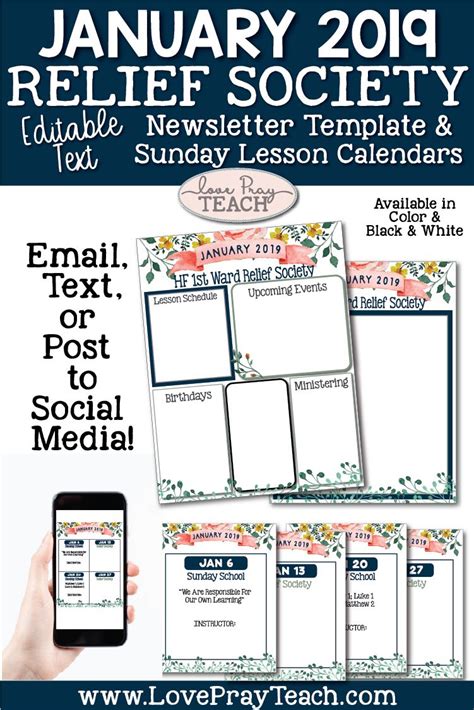 January 2019 Editable Newsletter Template And Relief Society Sunday