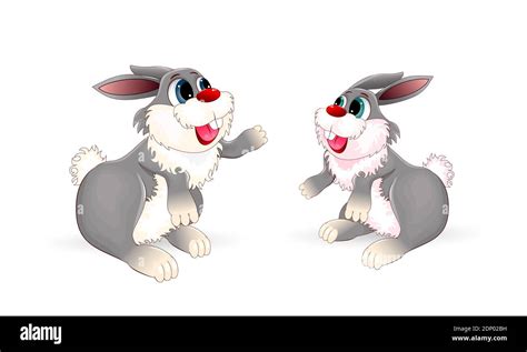 Two Cartoon Bunny On A White Background Two Little Bunnies Rabbit