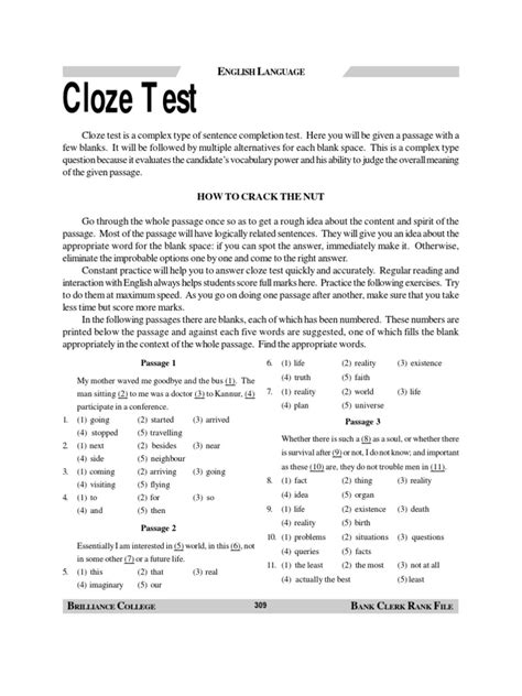 Cloze Test Pdf Languages