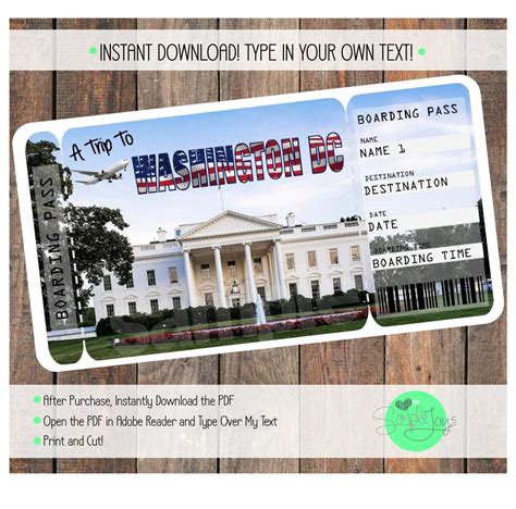 Printable Ticket to Washington DC Boarding Pass Surprise - Etsy