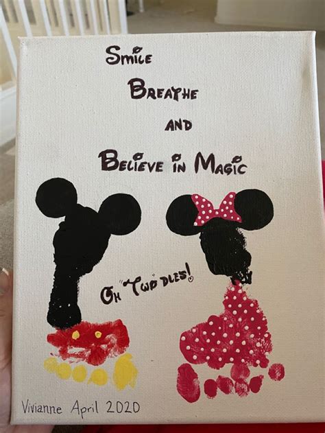 Disney Mickey And Minnie Mouse Kid Art With Footprint Super Easy To Do