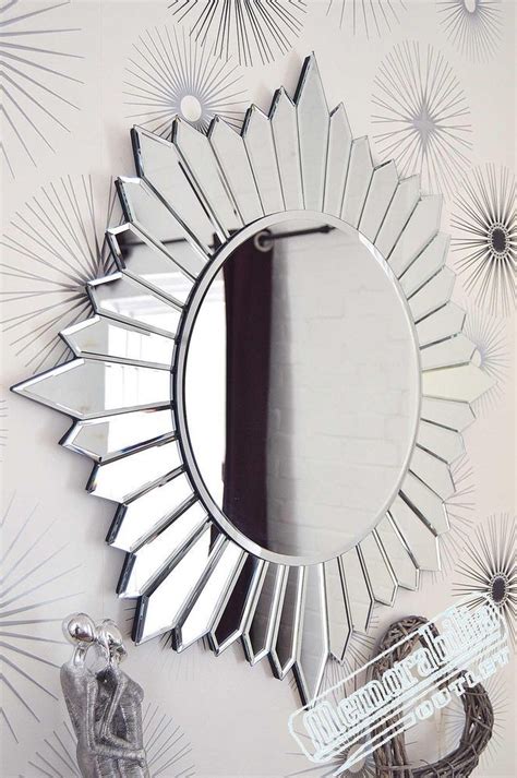 Large Modern Round Sunburst Design Venetian All Glass Wall Mirror 2ft8