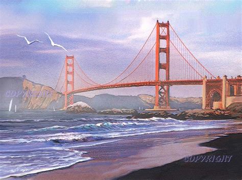 San Francisco Art Print Painting Golden Gate Bridge By Lewfoster