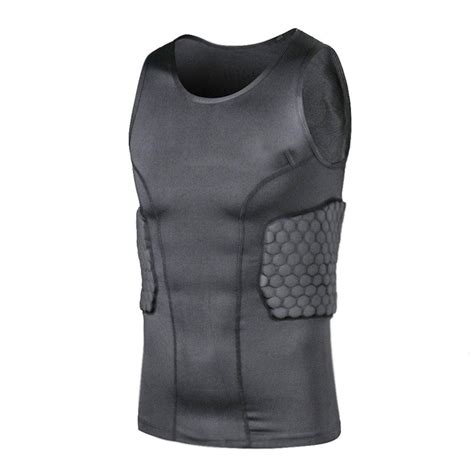 Tuoy Mens Padded Compression Shirt Protective Vest Shirt Rib Chest