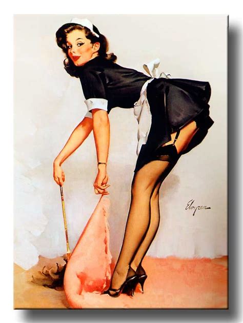 Retro Pinup Girl Quality Canvas Print A Vintage Poster Gil Elvgren Maid Sweep Ebay