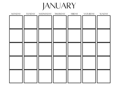 Printable Monthly Blank Calendar Size 11 X 85 Inches Etsy