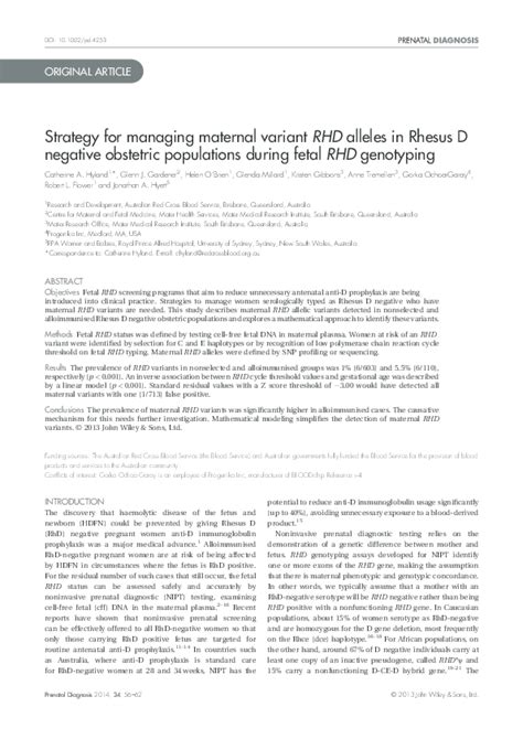 Pdf Strategy For Managing Maternal Variant Rhd Alleles In Rhesus D Negative Obstetric