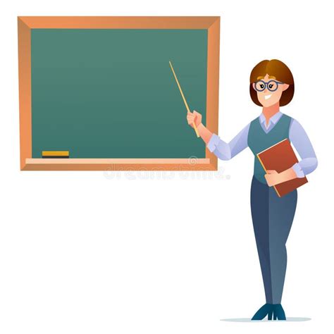 Female Teacher Standing Near Blackboard Stock Vector Illustration Of