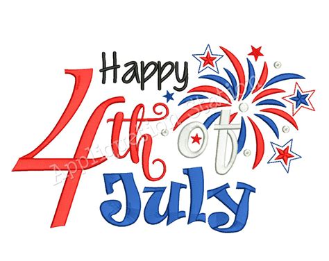 Happy 4th Of July Word Art Patriotic Fireworks Machine Embroidery Design Independence Day