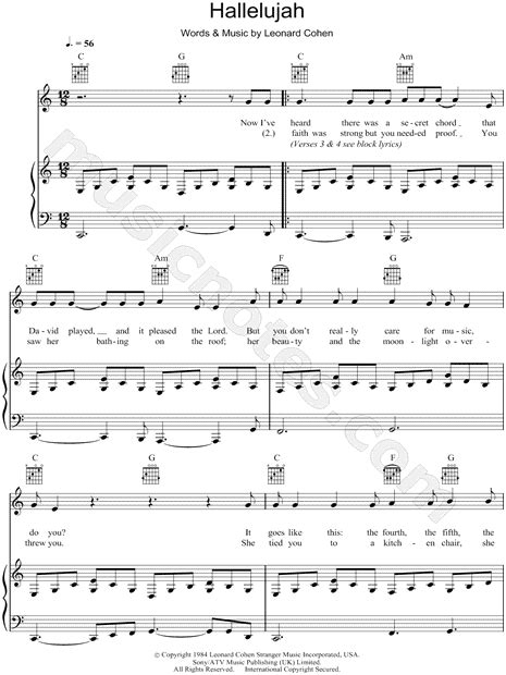 Leonard Cohen Hallelujah Sheet Music In C Major Transposable Download And Print Hallelujah