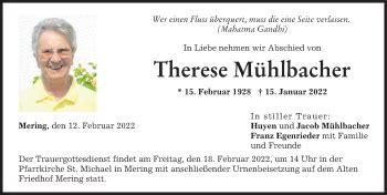Traueranzeigen von Therese Mühlbacher Augsburger Allgemeine Zeitung