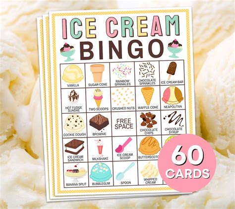 60 Ice Cream Bingo Cards Printable Game Ice Cream Birthday Party Bingo