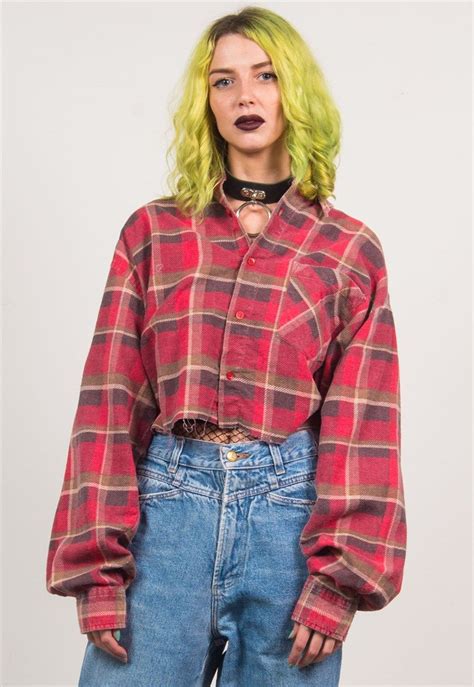 90s Red Flannel Cropped Shirt The Vintage Scene Crop Shirt Red
