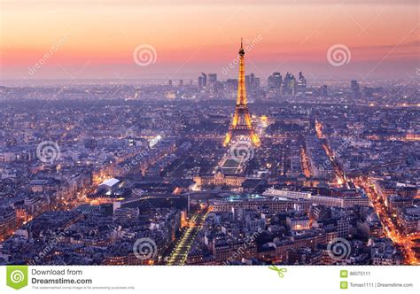 Paris City With Eiffel Tower At Dusk Cityspace Editorial Photo Image