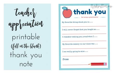 Teacher Appreciation Week Printable Thank You Note