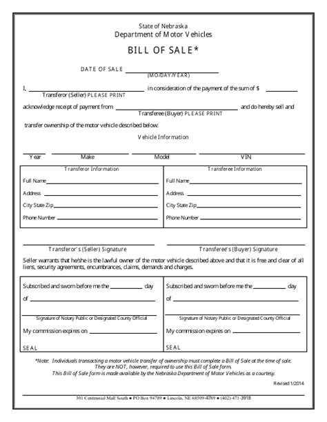 Nebraska Bill Of Sale For Vehicle Fill Out Sign Online And Download