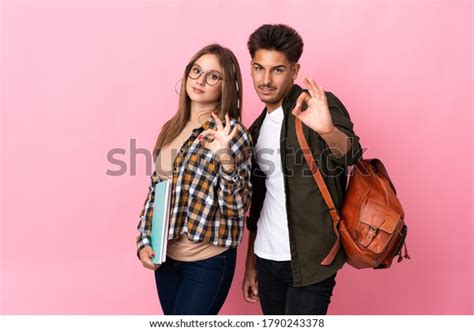 Young Student Couple Isolated On White Stock Photo 1790243378