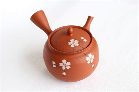 Tokoname Japanese Tea Pot Kyusu Gyokko Shudei Red Sujihiki Sakura