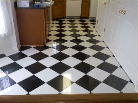 Floor Tile Black And White Diamond Pattern Kitchen Flooring