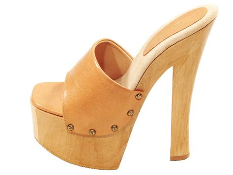 Soca Shoes Candy Tan High Heel Wood Platform Slip On Mules Sandals