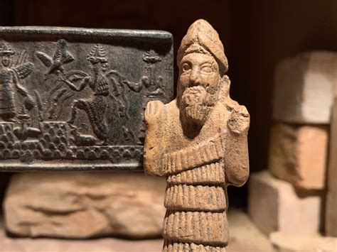 Sumerian Statue And Seal Impression Replica Enki Ishtar Shamash