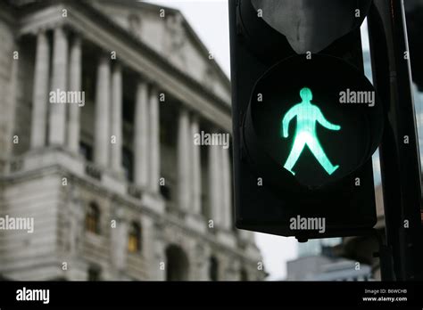 Green Man Traffic Light Outside The Bank Of England London Stock Photo
