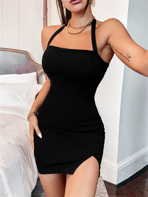 split hem halter bodycon dress in 2023 halter bodycon dress bodycon dress bodycon