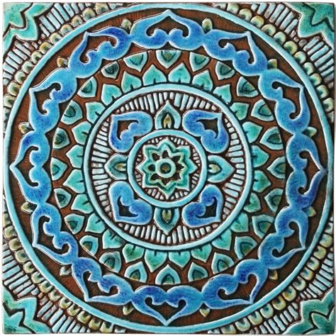 Turquoise Handmade Tile With Decorative Relief Large Decorative Tile