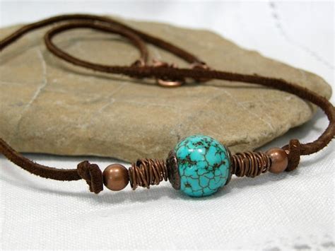 Mens Turquoise Leather Necklace Native Tribal Choker