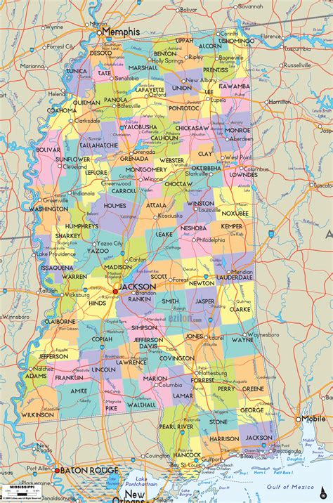 Detailed Political Map Of Mississippi Ezilon Maps Ruby Printable Map
