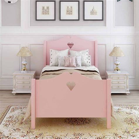 Topcobe Pink Platform Bed For Teens Kids Girls Boys Twin Size Bed