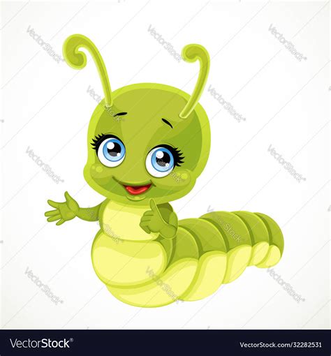 Cute Little Green Caterpillar Isolated On White Vector Image