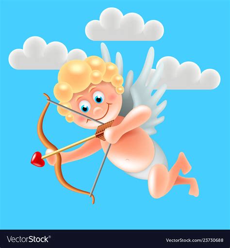 Cartoon Cute Cupid Angel In Blue Sky Royalty Free Vector