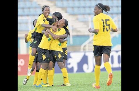 The Reggae Girlz Jamaica S Women S Football Team Celebrate A Goal Womens Football