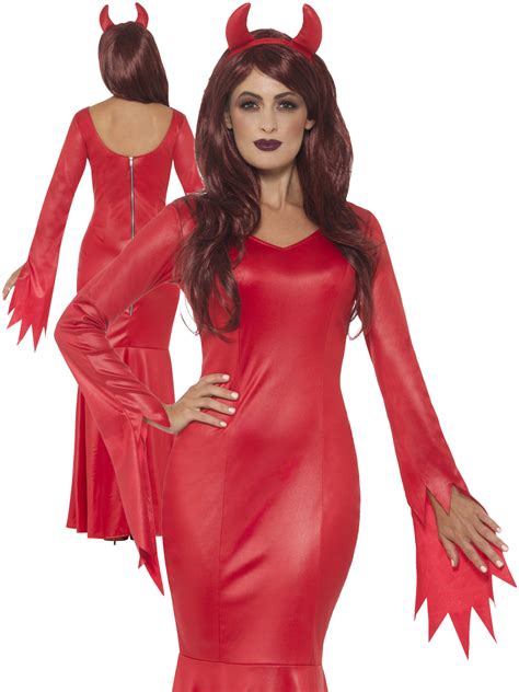 Ladies Red Devil Mistress Costume Womens Halloween Fancy Dress Outfit Horns Ebay
