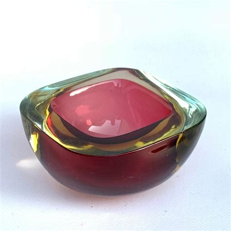 Murano Ashtray Flavio Poli Submerged Glass Red Glass Italy 1960s At 1stdibs
