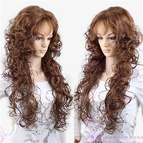 Womens Lady Long Brown Weave Hair Curly Full Wigswig Cosplay Costume