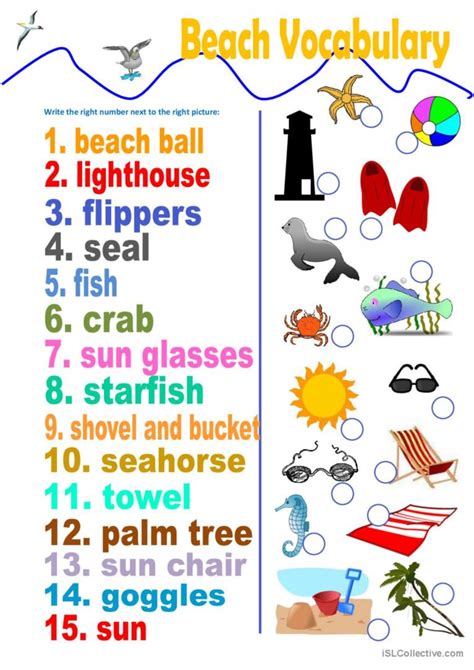 beach vocabulary warmer filler… english esl worksheets pdf and doc