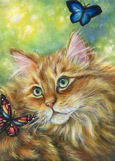 Aceo Original Cat Butterfly Ooak Painting By Im Art Paintings Ebay