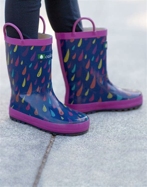 Childrens Rubber Rain Boots Colorful Raindrops Oaki