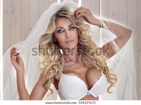 Sensual Blonde Bride Posing White Lingerie Stock Photo Shutterstock