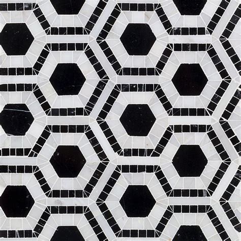 Cosmos Nero And Asian Statuary Hexagon Marble Polished Mosaic Tile