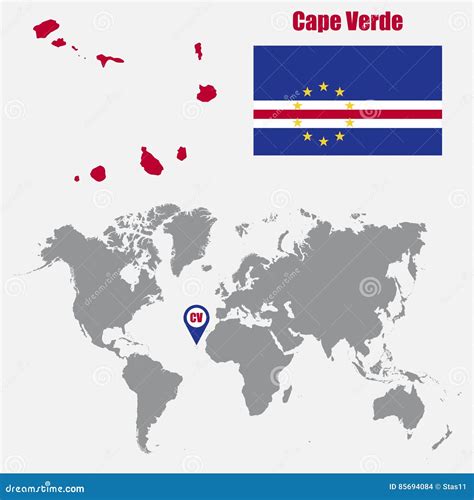 Cape Verde Map On A World Map With Flag And Map Pointer Vector