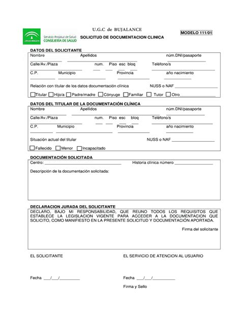 Fillable Online Ugcbujalance Modelo Solicitud De Documentacion