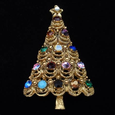 Christmas Tree Pin Vintage Rhinestones Hollycraft Brooch