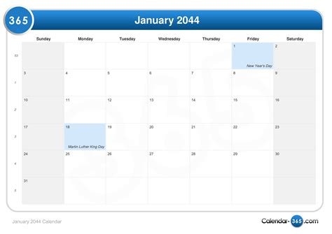 January 2044 Calendar